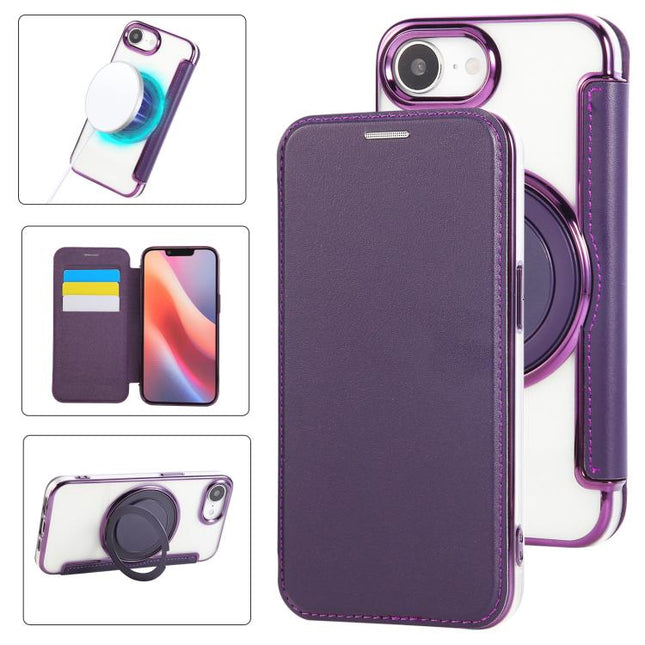 Ultra-thin Rotation Holder Magnetic Plating Vegan Leather Phone Case, For iPhone 17e / 16e, For iPhone 17 Pro Max, For iPhone 17 Pro