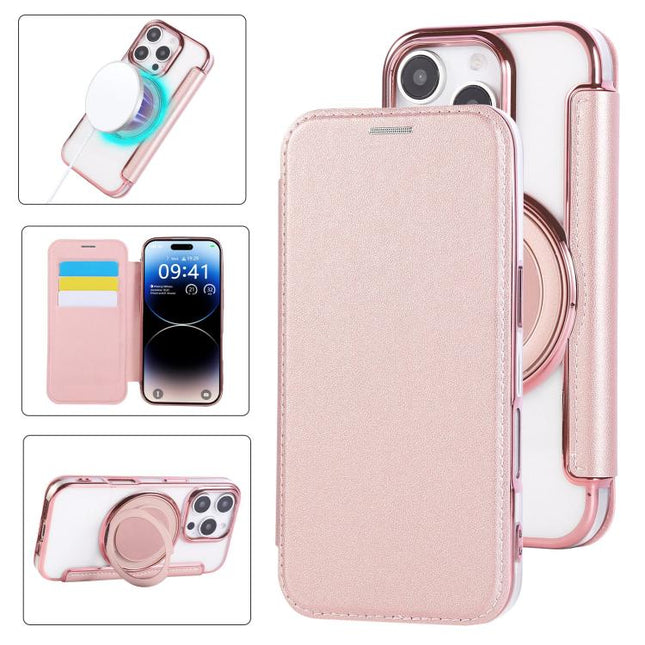 Ultra-thin Rotation Holder Magnetic Plating Vegan Leather Phone Case, For iPhone 17, For iPhone Air, For iPhone 16 Pro Max