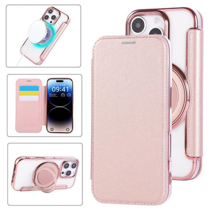 Ultra-thin Rotation Holder Magnetic Plating Vegan Leather Phone Case, For iPhone 16 Pro, For iPhone 16 Plus, For iPhone 16