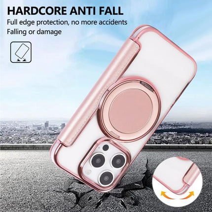 Ultra-thin Rotation Holder Magnetic Plating Vegan Leather Phone Case, For iPhone 16 Pro, For iPhone 16 Plus, For iPhone 16