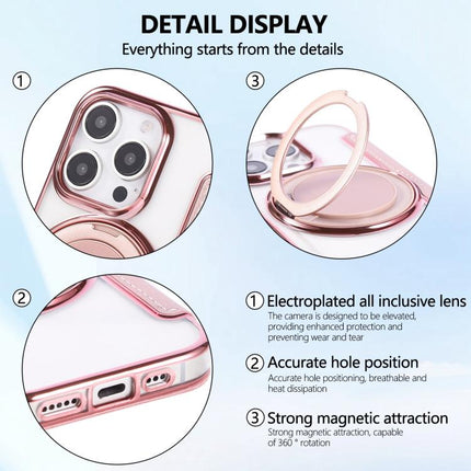 Ultra-thin Rotation Holder Magnetic Plating Vegan Leather Phone Case, For iPhone 16 Pro, For iPhone 16 Plus, For iPhone 16