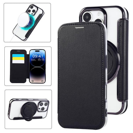 Ultra-thin Rotation Holder Magnetic Plating Vegan Leather Phone Case, For iPhone 16 Pro, For iPhone 16 Plus, For iPhone 16
