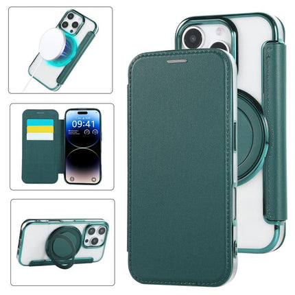 Ultra-thin Rotation Holder Magnetic Plating Vegan Leather Phone Case, For iPhone 16 Pro, For iPhone 16 Plus, For iPhone 16