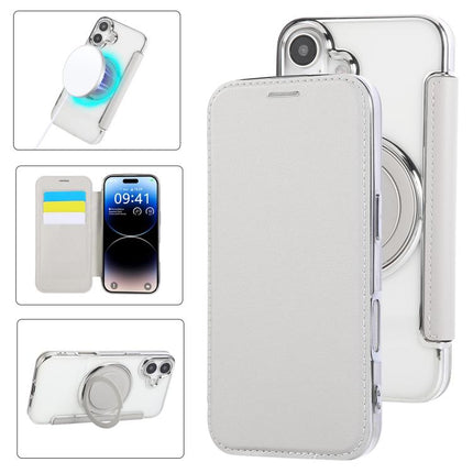 Ultra-thin Rotation Holder Magnetic Plating Vegan Leather Phone Case, For iPhone 16 Pro, For iPhone 16 Plus, For iPhone 16
