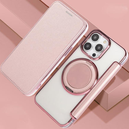 Ultra-thin Rotation Holder Magnetic Plating Vegan Leather Phone Case, For iPhone 15 Pro Max, For iPhone 15 Pro, For iPhone 15 Plus / 14 Plus