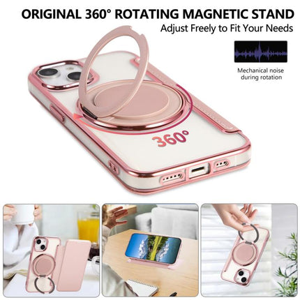 Ultra-thin Rotation Holder Magnetic Plating Vegan Leather Phone Case, For iPhone 15, For iPhone 14 / 13, For iPhone 14 Pro