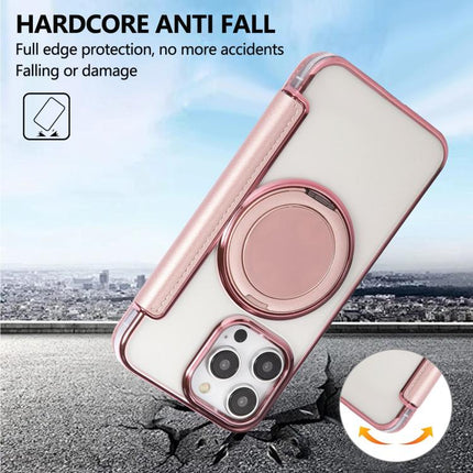 Ultra-thin Rotation Holder Magnetic Plating Vegan Leather Phone Case, For iPhone 14 Pro Max, For iPhone 13 Pro Max, For iPhone 13 Pro