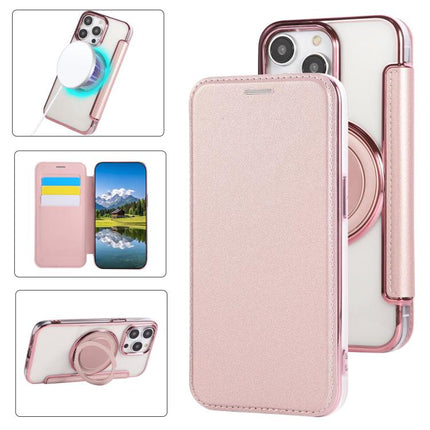 Ultra-thin Rotation Holder Magnetic Plating Vegan Leather Phone Case, For iPhone 12 / 12 Pro, For iPhone 12 Pro Max