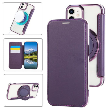 Ultra-thin Rotation Holder Magnetic Plating Vegan Leather Phone Case, For iPhone 12 / 12 Pro, For iPhone 12 Pro Max