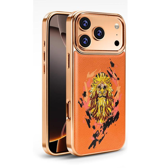 Embroidered Graffiti Vegan Leather Shield Electroplated Magnetic Phone Case, For iPhone 17 Pro Max, For iPhone 17 Pro, For iPhone 17, For iPhone Air, For iPhone 16 Pro Max, For iPhone 16 Pro
