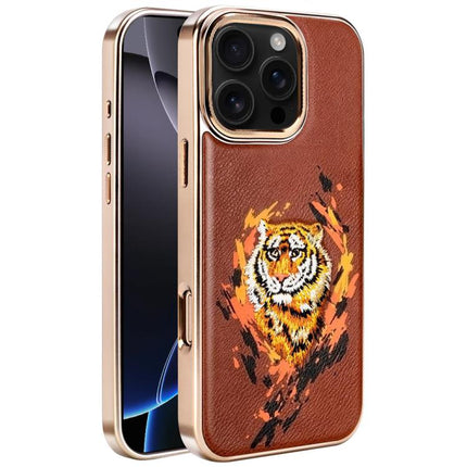 Embroidered Graffiti Vegan Leather Shield Electroplated Magnetic Phone Case, For iPhone 17 Pro Max, For iPhone 17 Pro, For iPhone 17, For iPhone Air, For iPhone 16 Pro Max, For iPhone 16 Pro