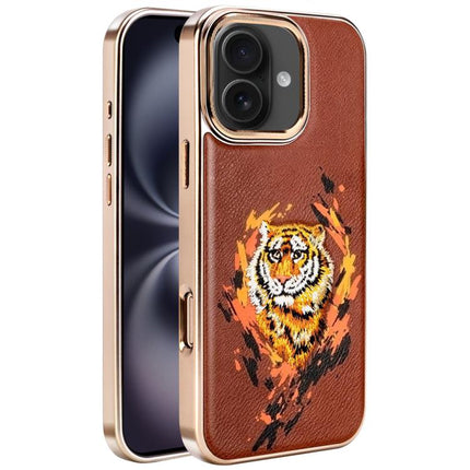 Embroidered Graffiti Vegan Leather Shield Electroplated Magnetic Phone Case, For iPhone 16 Plus, For iPhone 16, For iPhone 15 Pro Max, For iPhone 15 Pro, For iPhone 15 Plus, For iPhone 15
