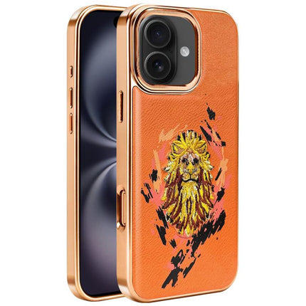 Embroidered Graffiti Vegan Leather Shield Electroplated Magnetic Phone Case, For iPhone 16 Plus, For iPhone 16, For iPhone 15 Pro Max, For iPhone 15 Pro, For iPhone 15 Plus, For iPhone 15