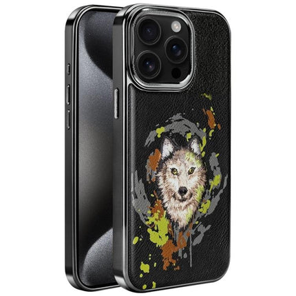 Embroidered Graffiti Vegan Leather Shield Electroplated Magnetic Phone Case, For iPhone 16 Plus, For iPhone 16, For iPhone 15 Pro Max, For iPhone 15 Pro, For iPhone 15 Plus, For iPhone 15