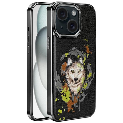 Embroidered Graffiti Vegan Leather Shield Electroplated Magnetic Phone Case, For iPhone 16 Plus, For iPhone 16, For iPhone 15 Pro Max, For iPhone 15 Pro, For iPhone 15 Plus, For iPhone 15