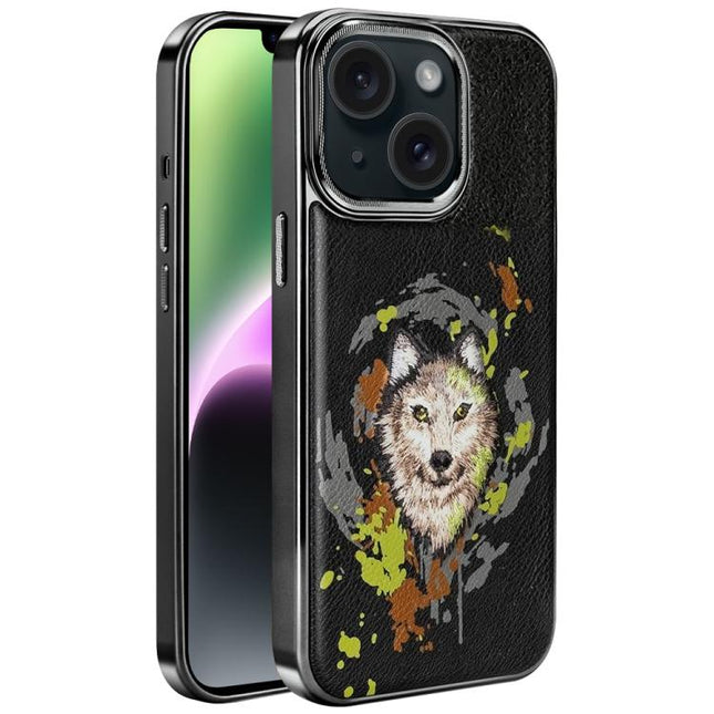 Embroidered Graffiti Vegan Leather Shield Electroplated Magnetic Phone Case, For iPhone 14 Plus, For iPhone 14, For iPhone 14 Pro, For iPhone 14 Pro Max