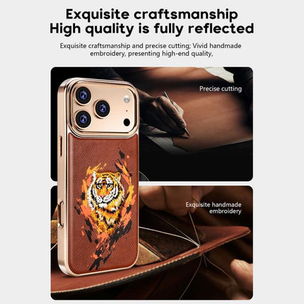 Embroidered Graffiti Vegan Leather Shield Electroplated Magnetic Phone Case, For iPhone 17 Pro Max, For iPhone 17 Pro, For iPhone 17, For iPhone Air, For iPhone 16 Pro Max, For iPhone 16 Pro