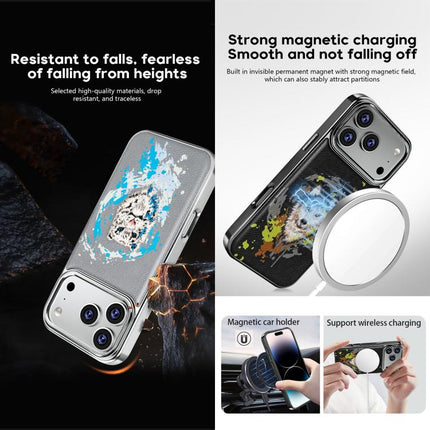 Embroidered Graffiti Vegan Leather Shield Electroplated Magnetic Phone Case, For iPhone 16 Plus, For iPhone 16, For iPhone 15 Pro Max, For iPhone 15 Pro, For iPhone 15 Plus, For iPhone 15