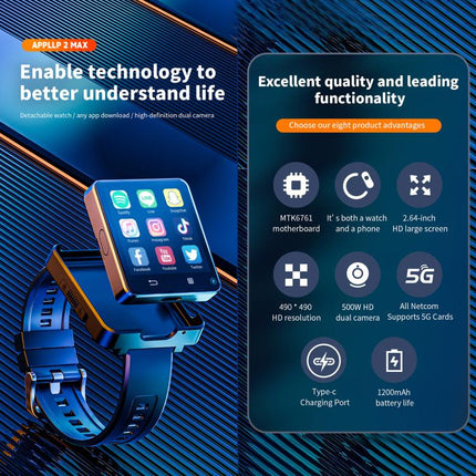 LOKMAT APPLLP 2 Max 4G Smart Watch, 2.64 inch MTK6761 Quad Core, 4GB+64GB, Android 11.0, GPS, Video Call