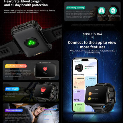 LOKMAT APPLLP 5 Max 4G Smart Watch, 2.4 inch MT6762 + PAR2822 Octa Core, Android 10.7, Heart Rate, Video Call, 4GB+64GB, 6GB+128GB
