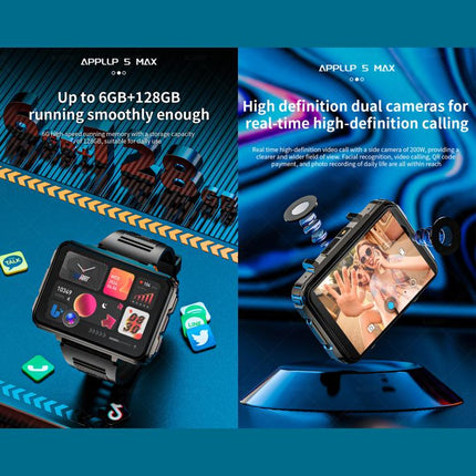 LOKMAT APPLLP 5 Max 4G Smart Watch, 2.4 inch MT6762 + PAR2822 Octa Core, Android 10.7, Heart Rate, Video Call, 4GB+64GB, 6GB+128GB
