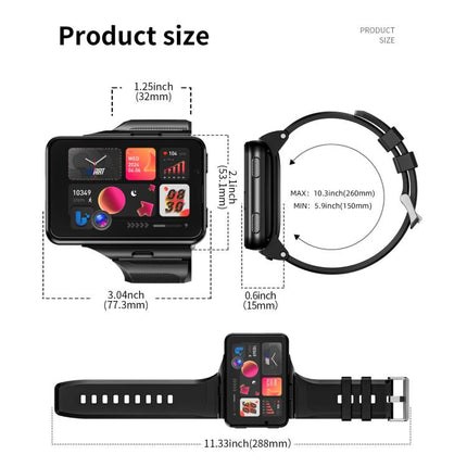 LOKMAT APPLLP Max 4G Smart Watch, 2.88 inch MT6765 Octa Core, Android 11, Heart Rate, Video Call, 6GB+128GB