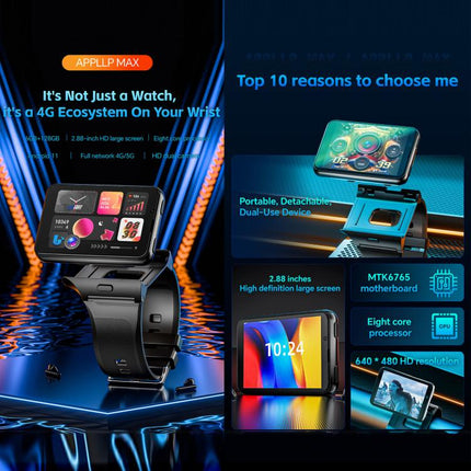 LOKMAT APPLLP Max 4G Smart Watch, 2.88 inch MT6765 Octa Core, Android 11, Heart Rate, Video Call, 6GB+128GB