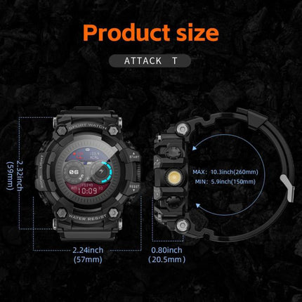 LOKMAT ATTACK T Rugged Smart Watch, 1.32 inch, BT Call, SOS, Pedometer, Sleep Tracking, Heart Rate, Blood Pressure, Blood Oxygen