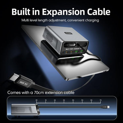 WXL-60C 6-in-1 Desktop Multi Ports Charging Station Built-in Dual Telescopic Cables, WXL-60C