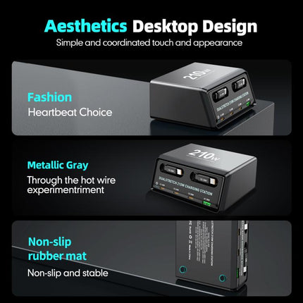 WXL-60E 210W 6-in-1 Desktop Multi Ports Charging Station Built-in Dual Telescopic Cables, WXL-60E