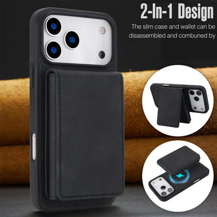 Retro Faux Leather Detachable Spring Loaded Card Bag Magnetic RFID Phone Case, For iPhone 17e / 16e, For iPhone 17 Pro Max, For iPhone 17 Pro, For iPhone 15 Plus