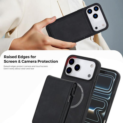 Retro Faux Leather Detachable Spring Loaded Card Bag Magnetic RFID Phone Case, For iPhone 17e / 16e, For iPhone 17 Pro Max, For iPhone 17 Pro, For iPhone 15 Plus