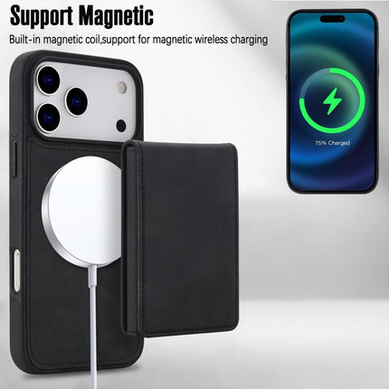 Retro Faux Leather Detachable Spring Loaded Card Bag Magnetic RFID Phone Case, For iPhone 17e / 16e, For iPhone 17 Pro Max, For iPhone 17 Pro, For iPhone 15 Plus