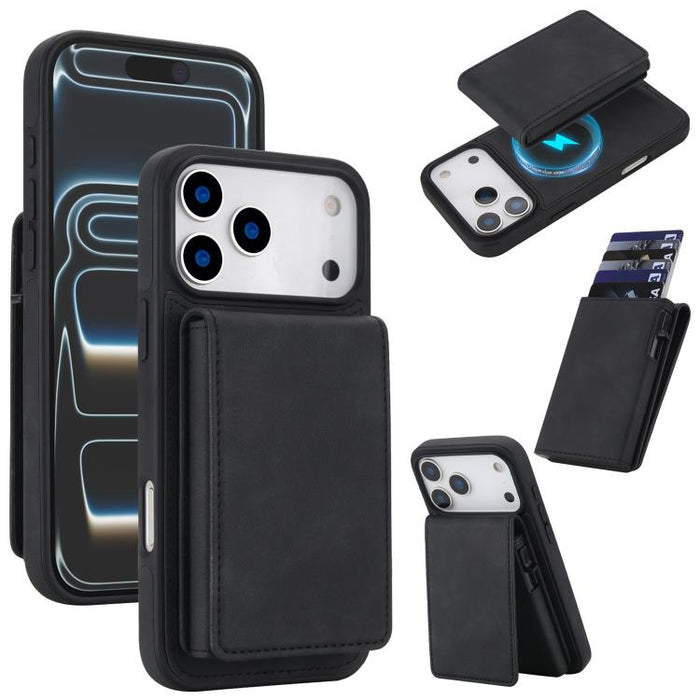 Retro Faux Leather Detachable Spring Loaded Card Bag Magnetic RFID Phone Case, For iPhone 17e / 16e, For iPhone 17 Pro Max, For iPhone 17 Pro, For iPhone 15 Plus