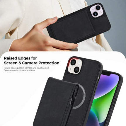 Retro Faux Leather Detachable Spring Loaded Card Bag Magnetic RFID Phone Case, For iPhone 15, For iPhone 14 Plus, For iPhone 14 / 13, For iPhone 12 / 12 Pro