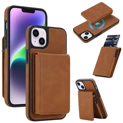 Retro Faux Leather Detachable Spring Loaded Card Bag Magnetic RFID Phone Case, For iPhone 15, For iPhone 14 Plus, For iPhone 14 / 13, For iPhone 12 / 12 Pro