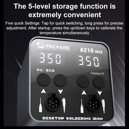 MECHANIC A210 Max Intelligent Constant Temperature Double-station Soldering Station, US Plug, EU Plug
