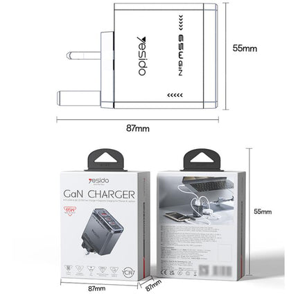 Yesido YC147 65W Mecha GaN Three-port Fast Charger, YC147