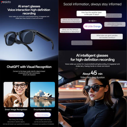 Yesido IO42  IP67 Waterproof Smart AI Glasses with HD Camera, Multi Language Support, Dual Mic Noise Cancellation, Ergonomic, IO42