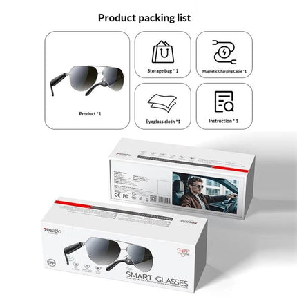 Yesido IO44 Smart Audio Glasses, Bluetooth-Compatible 5.4 Open-Ear Headphones / Polarized Sunglasses with Microphone for Travel / Business, IO44