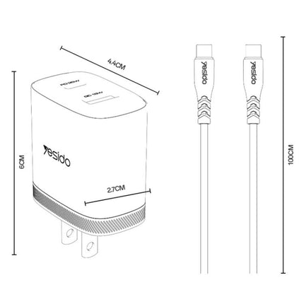 Yesido PD35W Type-C, USB Fast Charger Kit with Type-C to Type-C Cable, US Plug, EU Plug, UK Plug