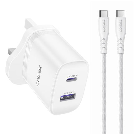 Yesido PD35W Type-C, USB Fast Charger Kit with Type-C to Type-C Cable, US Plug, EU Plug, UK Plug