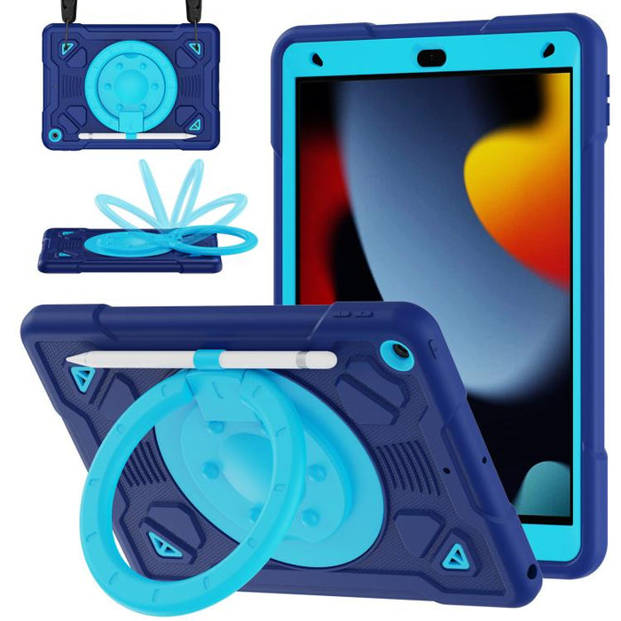 Space Planet Ring Holder Silicone Hydric PC Tablet Case with Shoulder Strap, For iPad 10.2 2021 / 2020 / 2019