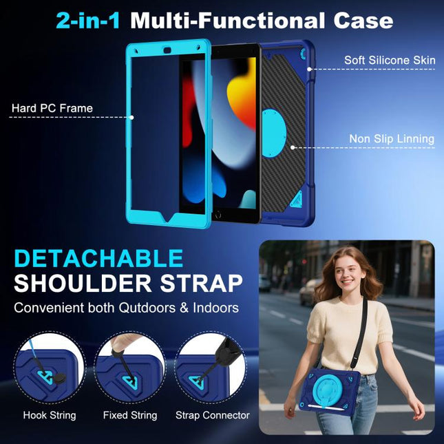 Space Planet Ring Holder Silicone Hydric PC Tablet Case with Shoulder Strap, For iPad 10.2 2021 / 2020 / 2019