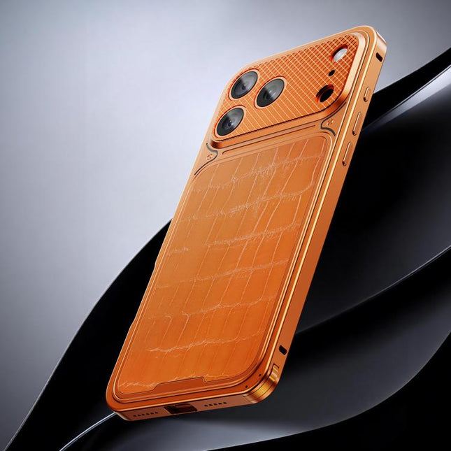 Luxury Leather-Texture Magnetic Metal Phone Case with Spring Buckle, For iPhone 17 Pro Max, For iPhone 17 Pro