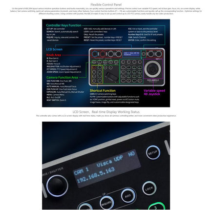 FEELWORLD KBC20N NDI PTZ Camera Controller Joystick Keyboard Control Multiple Control Protocol PoE Supported, EU Plug, US Plug, UK Plug, AU Plug