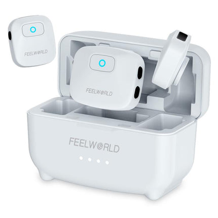 FEELWORLD LM1 Wireless Lavalier Microphone for Phone Computer Camera, 2TX + 1RX + Charging Case