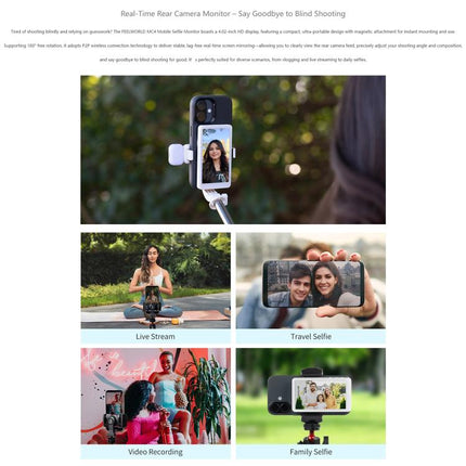 FEELWORLD MC4 Selfie Screen Monitor for Vlog Live Stream Magnetic Back Wireless Connection with Remote Control