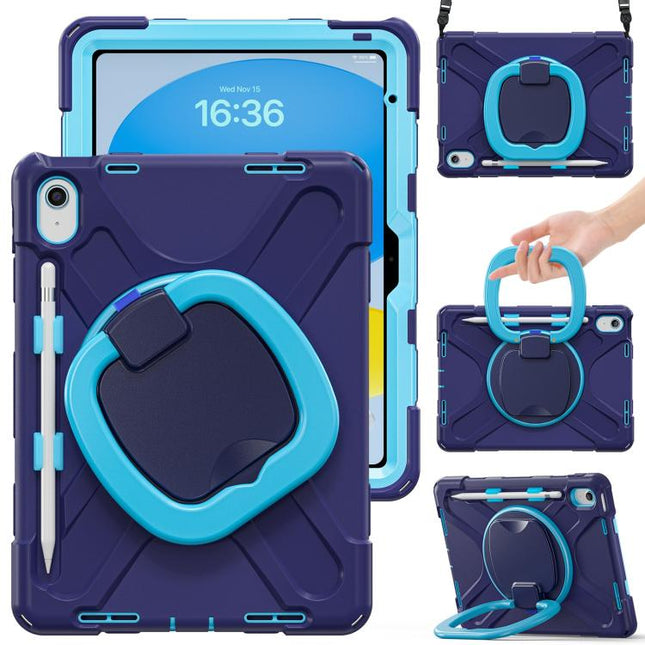 Silicone Hybrid PC Tablet Case with Holder & Shoulder Strap, For iPad 2025 / 2022