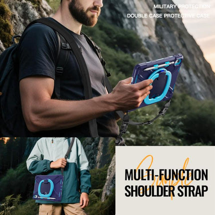 Silicone Hybrid PC Tablet Case with Holder & Shoulder Strap, For iPad 2025 / 2022